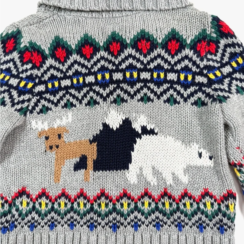 BABY GAP Cardigan Sweater 6-12M Fair Isle Animal Print Grandpacore Shawl Collar‎